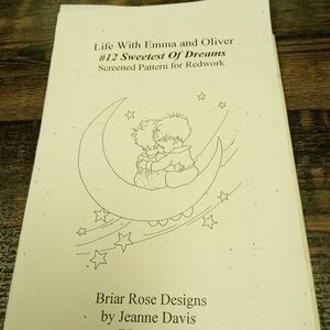 Life with Emma & Oliver Screened Pattern for Redwork #12 Sweetest of Dreams Moon